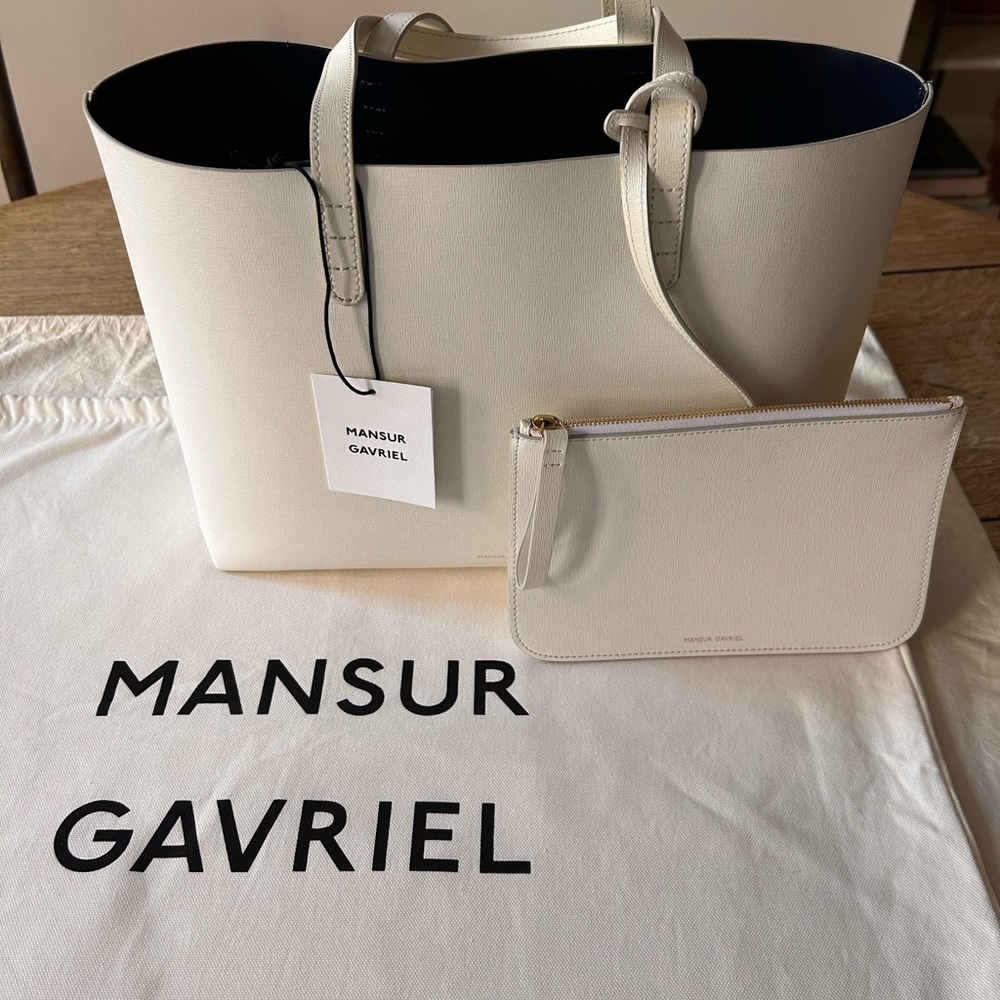 Mansur Gavriel Small Tote -Special Edition White with Blue Interior